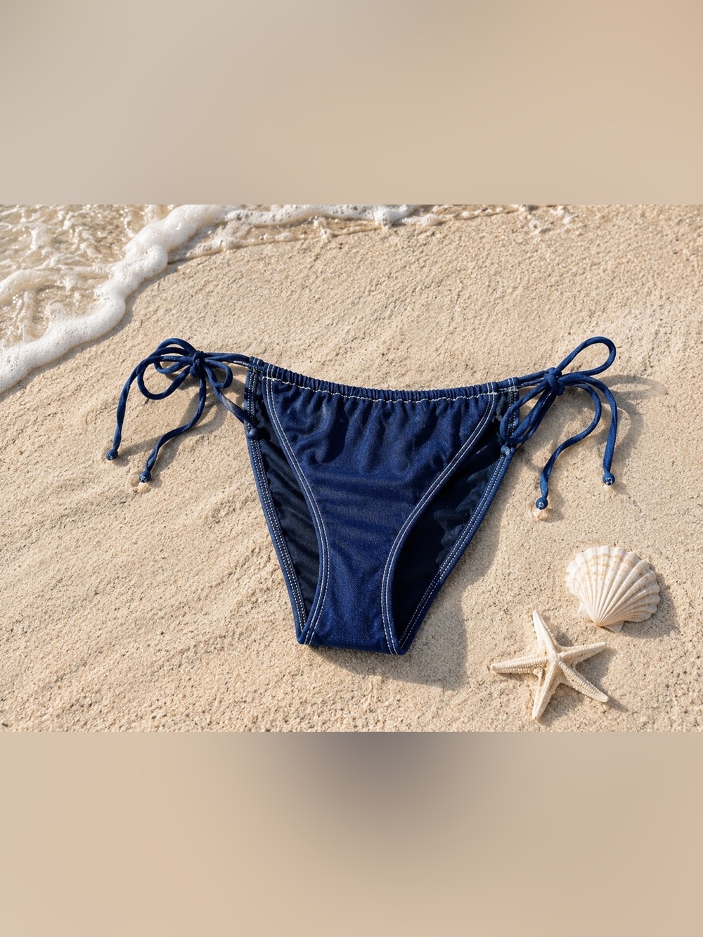 NWOT Good American Faux Denim Tie Side Bikini Bottom Size 3 Large